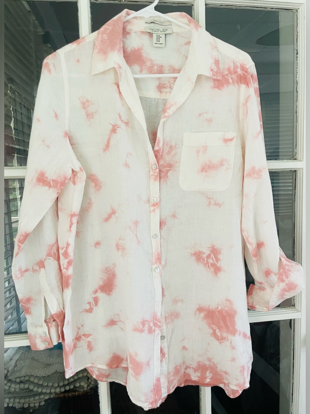 Rachel Zoe 100% Linen Shirt Women’s Medium Tie Dye Pink